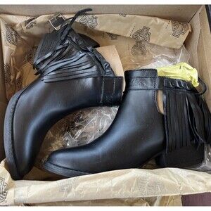 Harley-Davidson Women’s Black Biker Leather Fringe Ankle Boots Size 9 M